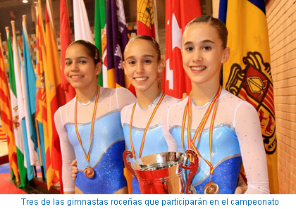 Tres de las gimnastas roceñas que participarán en el campeonato